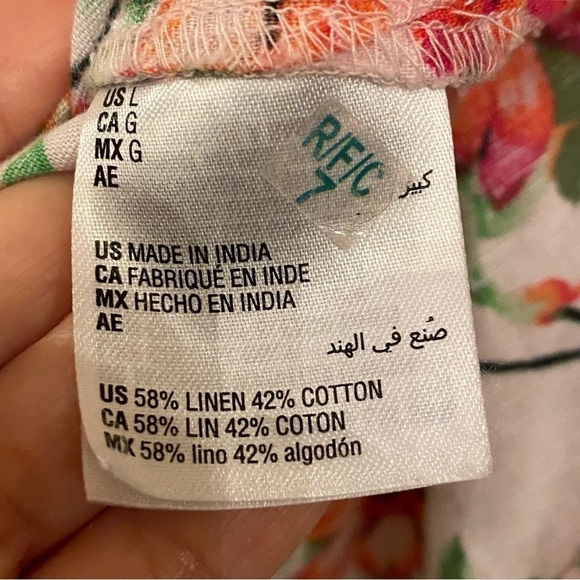 CHARTER CLUB Women Floral Linen Blend Button Long Sleeve Shirt Size Large - Picture 7 of 9